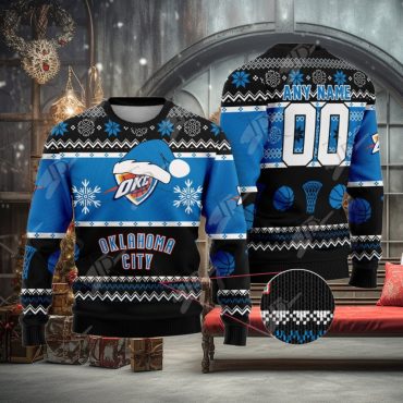 Oklahoma City Thunder Snowy Hoops Ugly Christmas Sweater