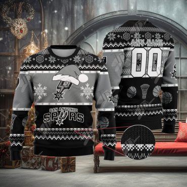 San Antonio Spurs Snowy Hoops Ugly Christmas Sweater