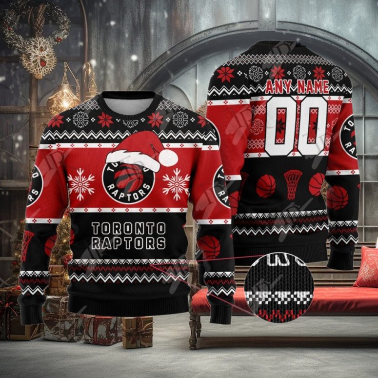 Toronto Raptors Santa Hat Ugly Christmas Sweater