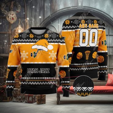 Utah Jazz Snowy Hoops Ugly Christmas Sweater