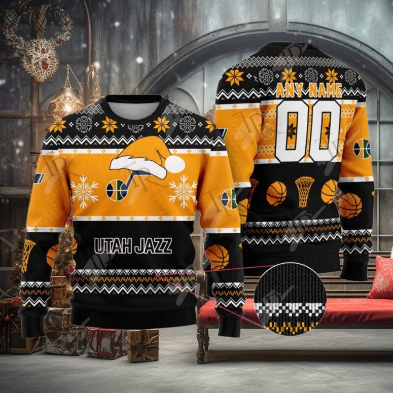 Utah Jazz Snowy Hoops Ugly Christmas Sweater