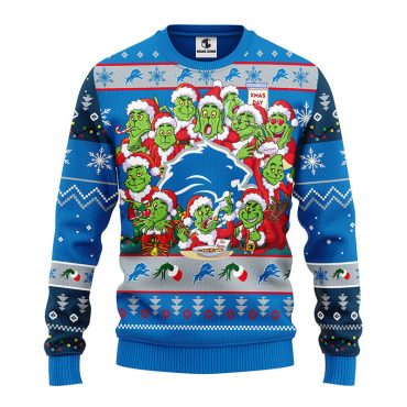 Detroit Lions 12 Grinch Xmas Day Ugly Christmas Sweater