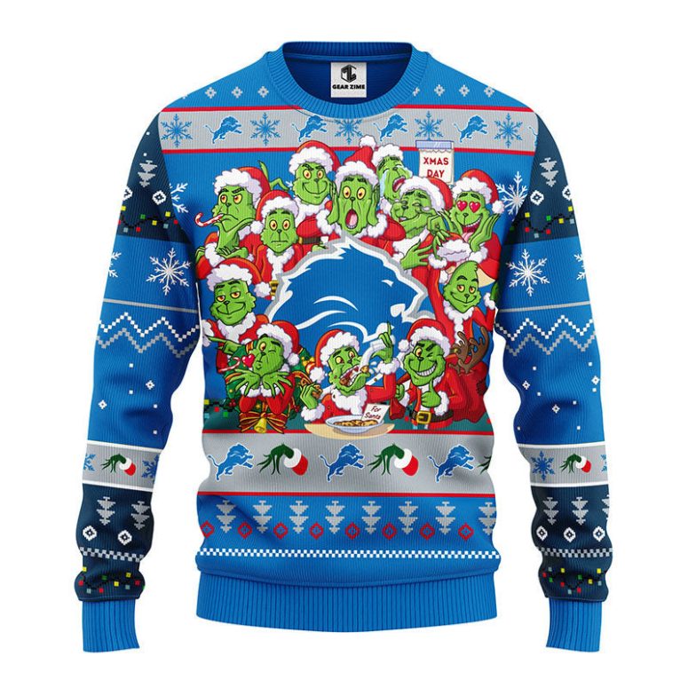 Detroit Lions 12 Grinch Xmas Day Ugly Christmas Sweater