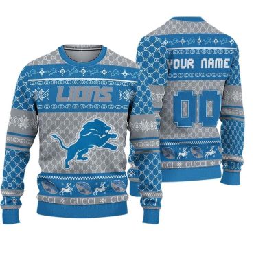 Detroit Lions Blue Frost Pattern Ugly Christmas Sweater