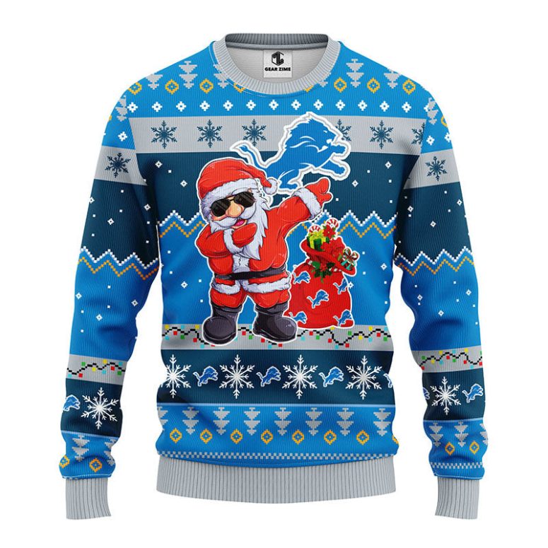 Detroit Lions Dabbing Santa Claus Ugly Christmas Sweater