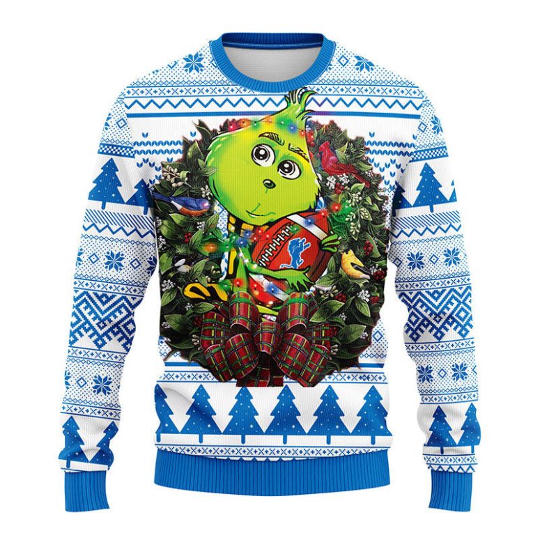 Detroit Lions Grinch Hug Ugly Christmas Sweater