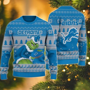 Detroit Lions Grinch Santa Magic Ugly Christmas Sweater