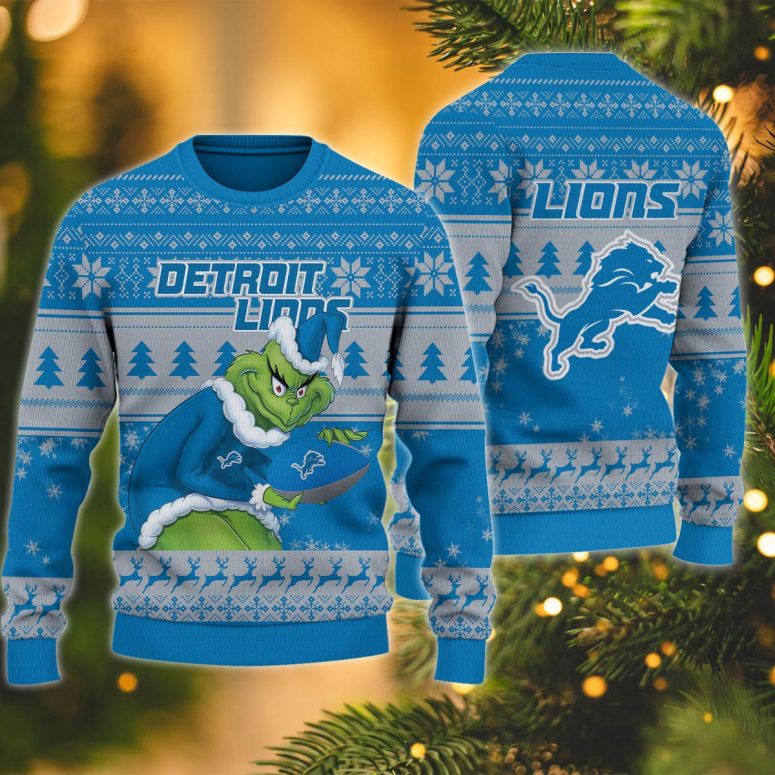 Detroit Lions Grinch Santa Magic Ugly Christmas Sweater