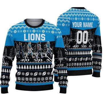 Detroit Lions Walking Abbey Road Ugly Christmas Sweater