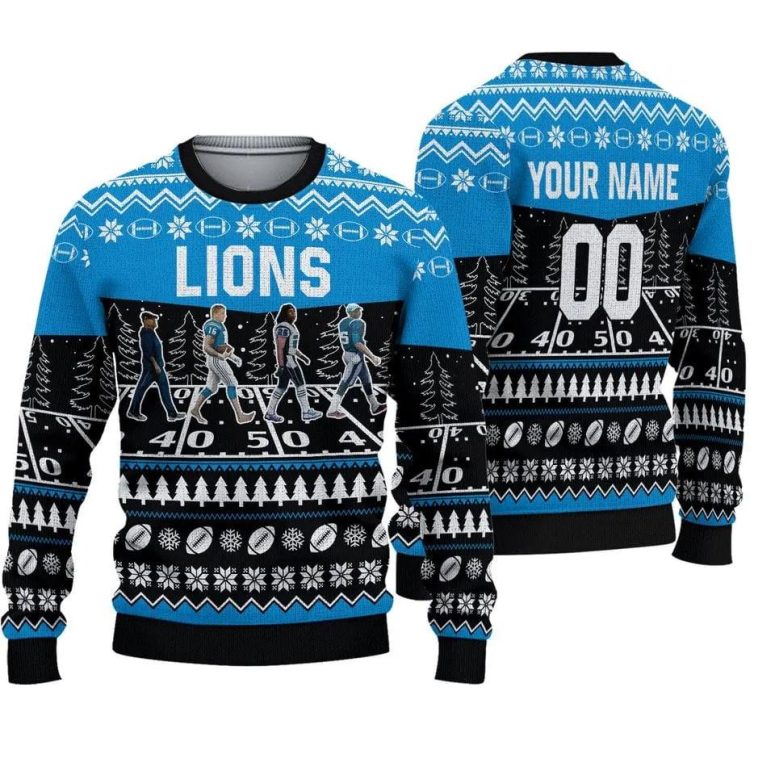 Detroit Lions Walking Abbey Road Ugly Christmas Sweater