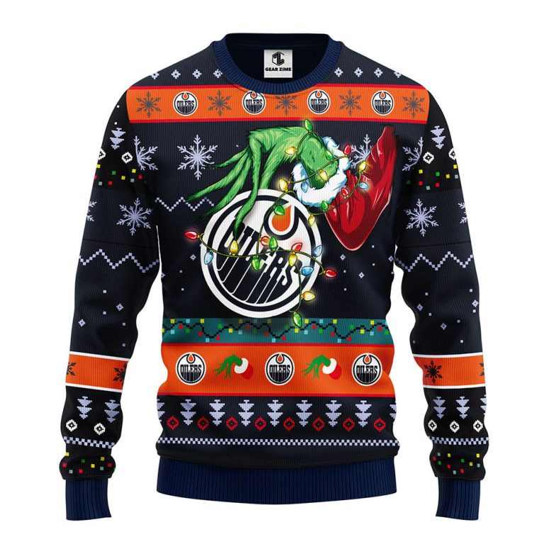Edmonton Oilers Grinch Hand Ugly Christmas Sweater