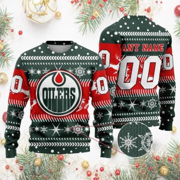 Edmonton Oilers Red & Green Festive Cheer Ugly Christmas Sweater