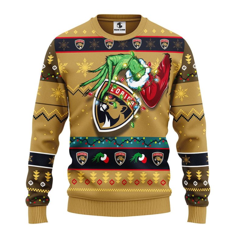 Florida Panthers Grinch Hand Ugly Christmas Sweater