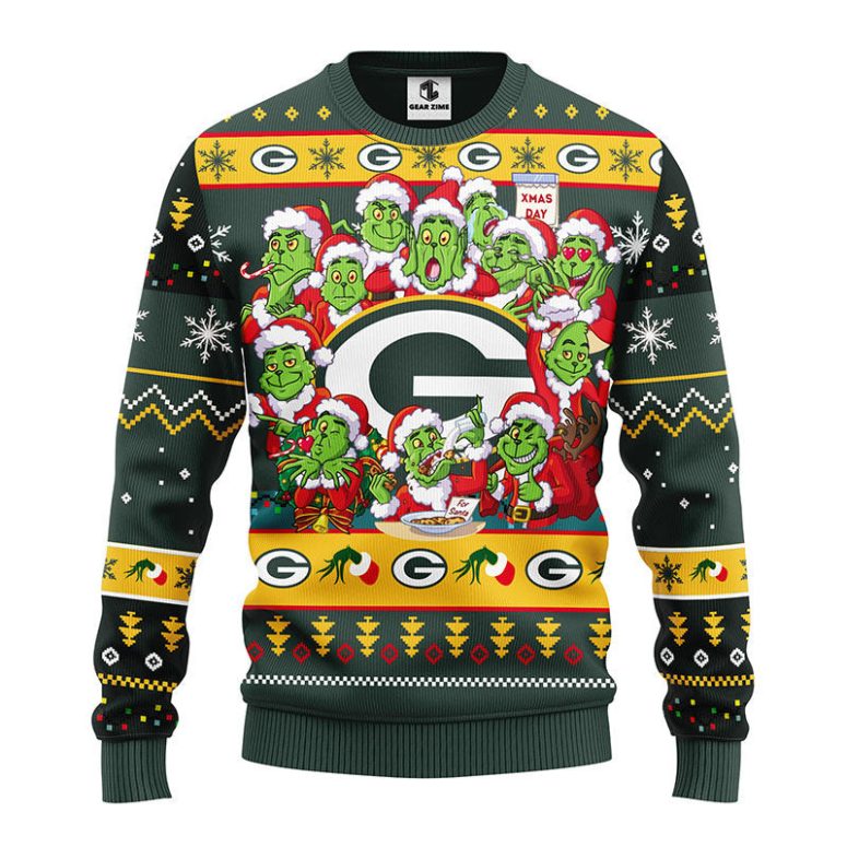 Green Bay Packers 12 Grinch Xmas Day Ugly Christmas Sweater