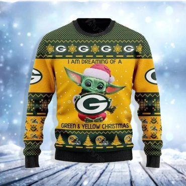 Green Bay Packers Baby Yoda Dreaming Ugly Christmas Sweater