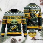 Green Bay Packers Baby Yoda Ugly Christmas Sweater - TeeUgly