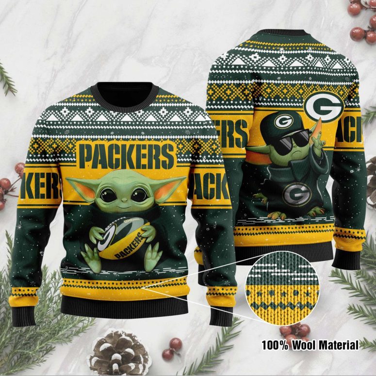Green Bay Packers Baby Yoda Ugly Christmas Sweater
