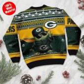 Green Bay Packers Baby Yoda Ugly Christmas Sweater Back - TeeUgly