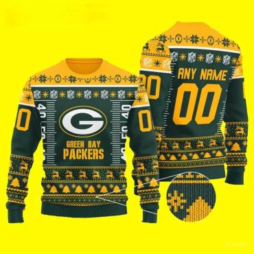 Green Bay Packers Football Yard Line Custom Name Ugly Christmas Sweater