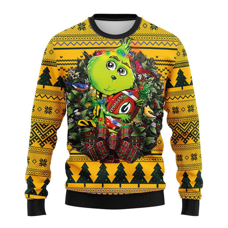 Green Bay Packers Grinch Hug Ugly Christmas Sweater