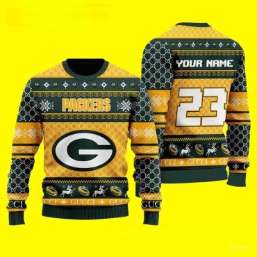 Green Bay Packers Gucci Custom Name Ugly Christmas Sweater