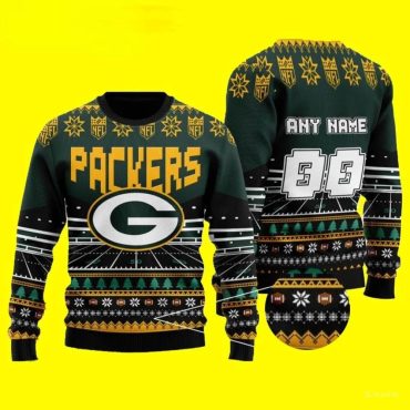 Green Bay Packers NFL Field Custom Name Ugly Christmas Sweater