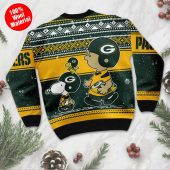 Green Bay Packers Snoopy And Woodstock Ugly Christmas Sweater Back - TeeUgly
