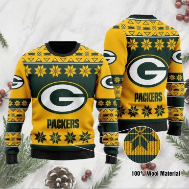 Green Bay Packers Snowflakes & Logo Ugly Christmas Sweater