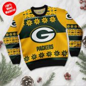 Green Bay Packers Snowflakes Logo Ugly Christmas Sweater Front - TeeUgly