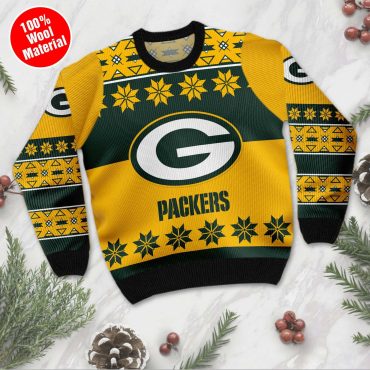 Green Bay Packers Snowflakes & Logo Ugly Christmas Sweater
