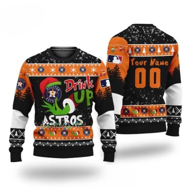 Grinch Drink Up Houston Astros Custom Ugly Christmas Sweater