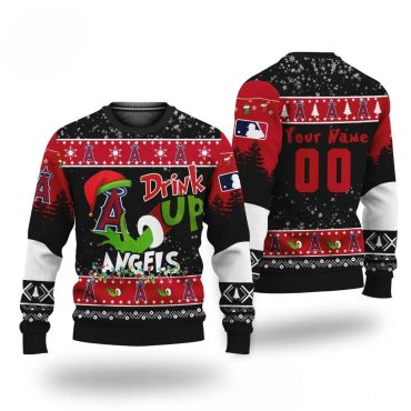 Grinch Drink Up Los Angeles Angels Custom Ugly Christmas Sweater