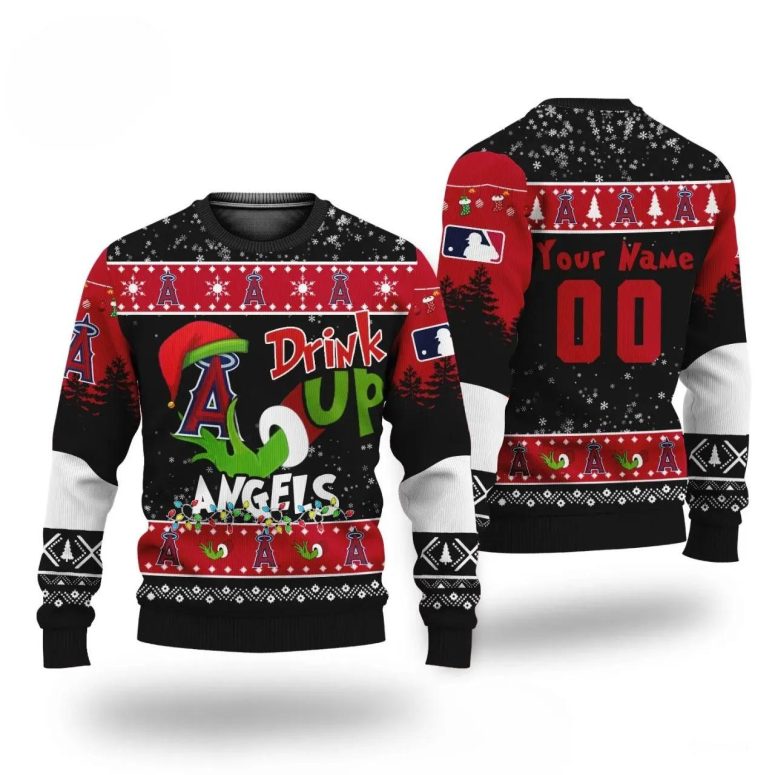 Grinch Drink Up Los Angeles Angels Custom Ugly Christmas Sweater