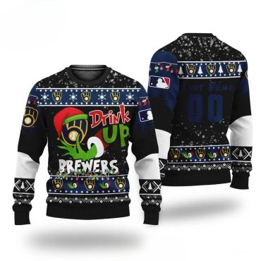 Grinch Drink Up Milwaukee Brewers Custom Ugly Christmas Sweater