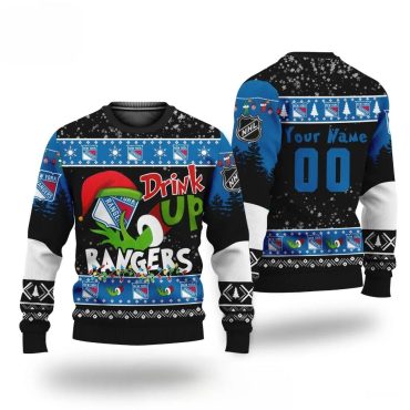 Grinch Drink Up New York Rangers Custom Ugly Christmas Sweater