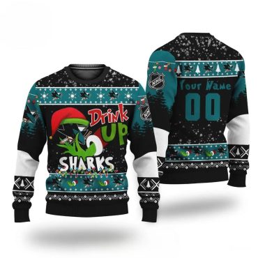 Grinch Drink Up San Jose Sharks Custom Ugly Christmas Sweater