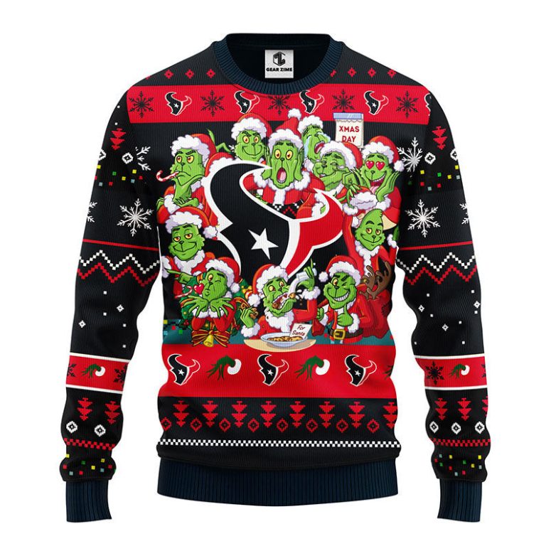 Houston Texans 12 Grinch Xmas Day Ugly Christmas Sweater