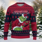 Houston Texans Grinch Holiday Touchdown Ugly Christmas Sweater Front - TeeUgly