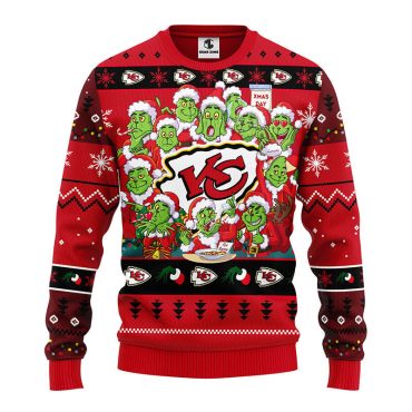 Kansas City Chiefs 12 Grinch Xmas Day Ugly Christmas Sweater