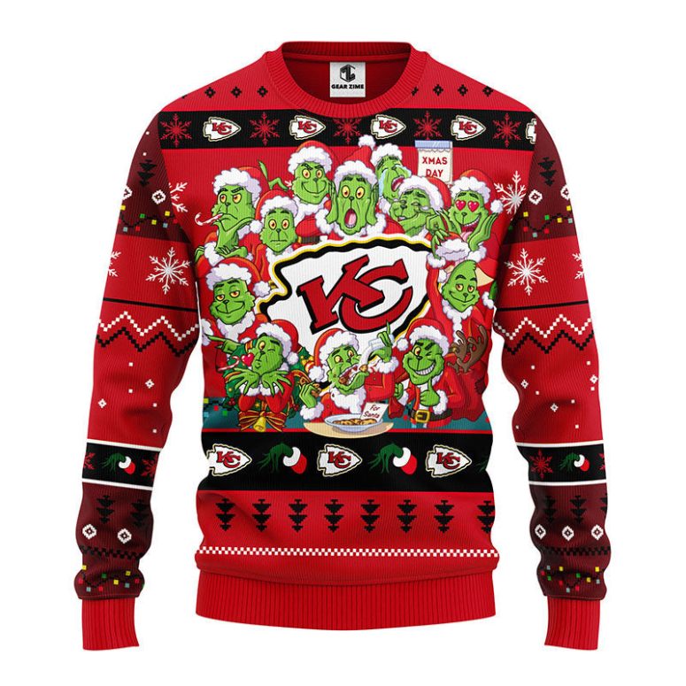 Kansas City Chiefs 12 Grinch Xmas Day Ugly Christmas Sweater