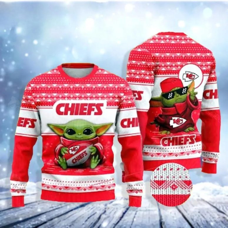 Kansas City Chiefs Baby Yoda Holiday Cheer Ugly Christmas Sweater