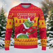 Kansas City Chiefs Grinch Stolen Ugly Christmas Sweater Front - TeeUgly