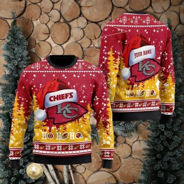 Kansas City Chiefs Symbol Wearing Santa Claus Hat Ho Ho Ho Ugly Christmas Sweater
