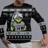 Las Vegas Raiders Grinch Christmas Victory Ugly Christmas Sweater Front - TeeUgly