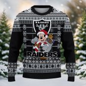 Las Vegas Raiders Mickey Mouse Santa Ugly Christmas Sweater Front - TeeUgly
