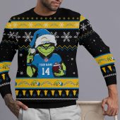 Los Angeles Chargers Grinch Winter Blitz Ugly Christmas Sweater Front - TeeUgly