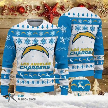 Los Angeles Chargers Snowflake Blitz Ugly Christmas Sweater