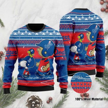Los Angeles Dodgers Snoopy and Woodstock Holiday Ugly Christmas Sweater