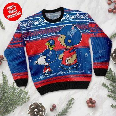 Los Angeles Dodgers Snoopy and Woodstock Holiday Ugly Christmas Sweater