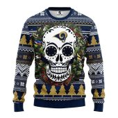 Los Angeles Rams Skull Flower Ugly Christmas Sweater